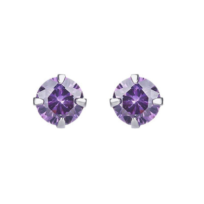 925 Sterling Silver Round Cut Diamond Stud Earrings0.5-0.8g, White/Black/Purple/Champagne CZ Options with Rubber Backs, Unisex Minimalist Jewelry