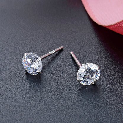 925 Sterling Silver Round Cut Diamond Stud Earrings0.5-0.8g, White/Black/Purple/Champagne CZ Options with Rubber Backs, Unisex Minimalist Jewelry