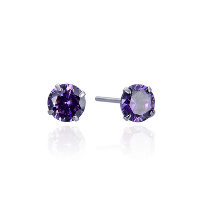 925 Sterling Silver Round Cut Diamond Stud Earrings0.5-0.8g, White/Black/Purple/Champagne CZ Options with Rubber Backs, Unisex Minimalist Jewelry