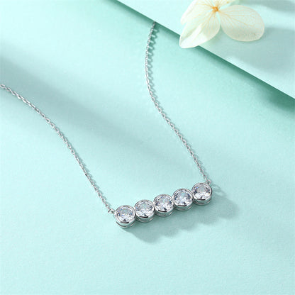 925 Sterling Silver Round Pavé Zircon Pendant Necklace - Minimalist Collarbone Chain