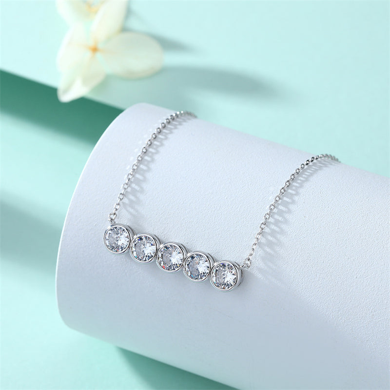925 Sterling Silver Round Pavé Zircon Pendant Necklace - Minimalist Collarbone Chain