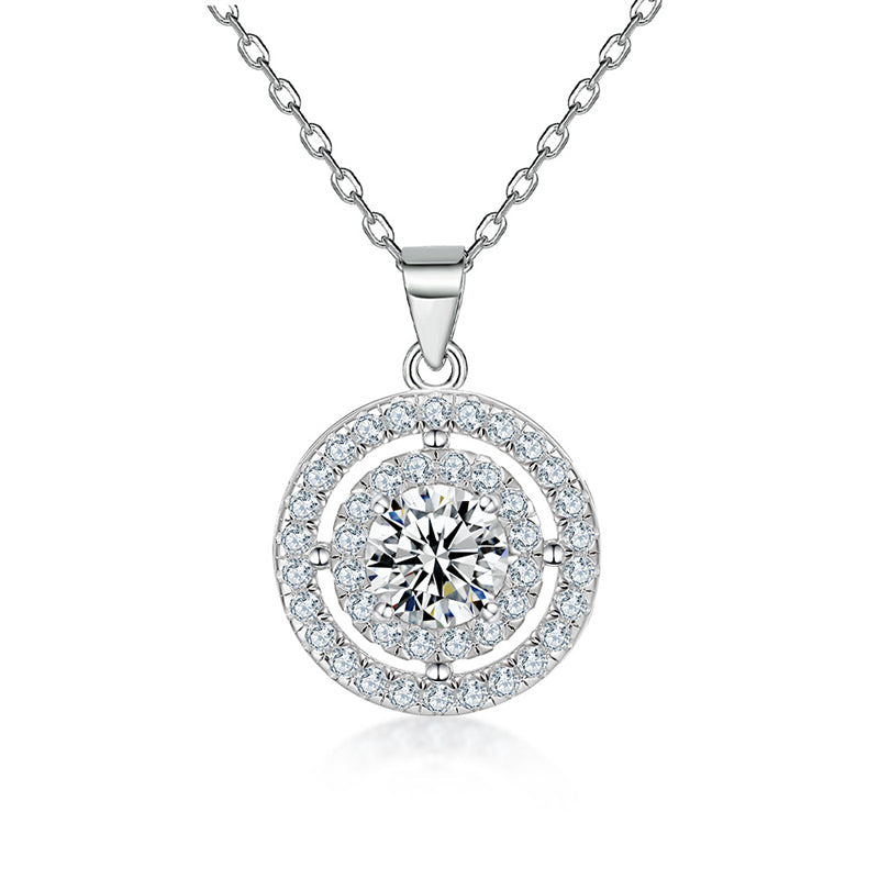 925 Sterling Silver Round Pendant Necklace - Contemporary Micro-Pavé Design
