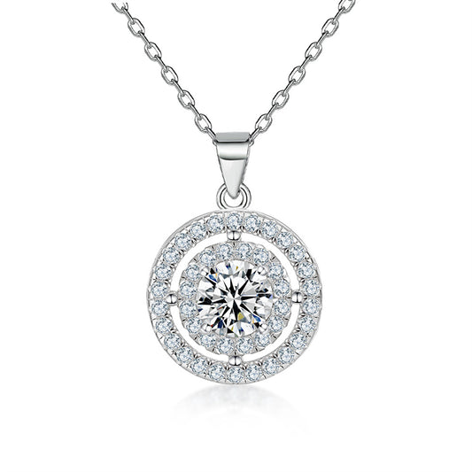 925 Sterling Silver Round Pendant Necklace - Contemporary Micro-Pavé Design
