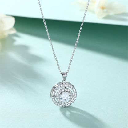 925 Sterling Silver Round Pendant Necklace - Contemporary Micro-Pavé Design