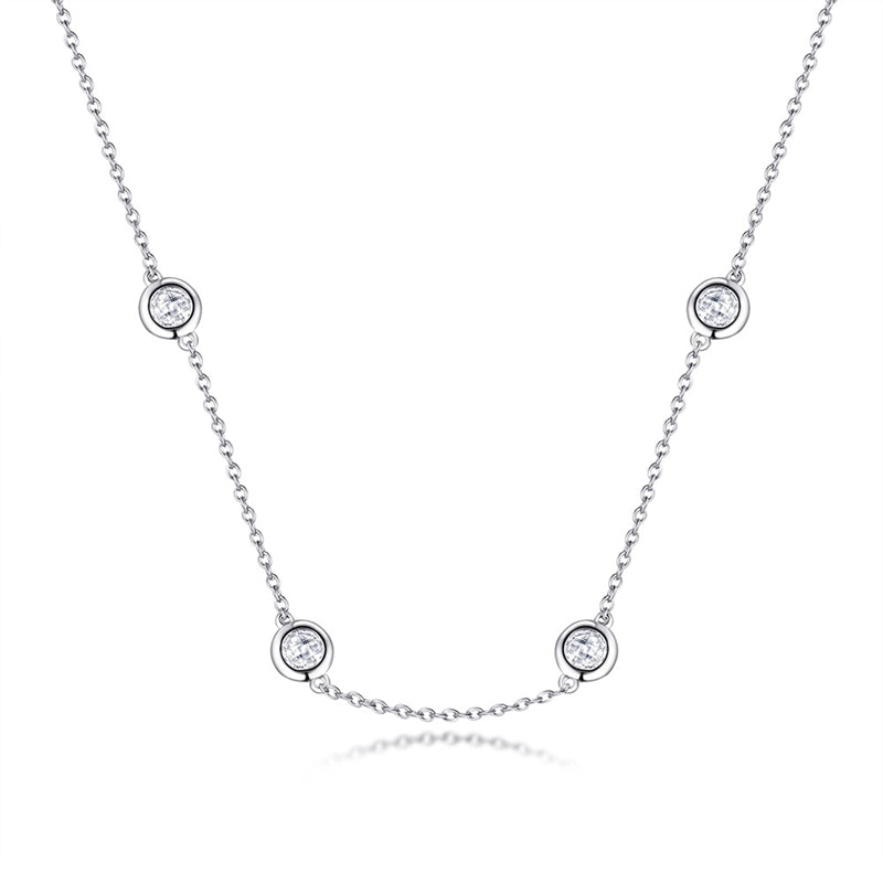 925 Sterling Silver Round Pendant Necklace - Korean Style Short Collarbone Chain