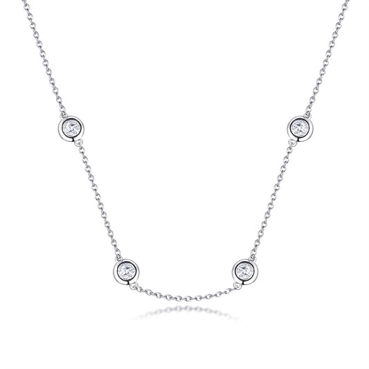 925 Sterling Silver Round Pendant Necklace - Korean Style Short Collarbone Chain