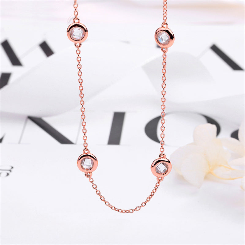 925 Sterling Silver Round Pendant Necklace - Korean Style Short Collarbone Chain