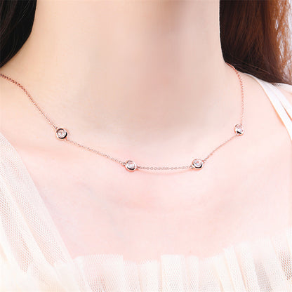 925 Sterling Silver Round Pendant Necklace - Korean Style Short Collarbone Chain