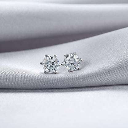 925 Sterling Silver Round Stud Earrings - 0.5ct & 1ct Diamond Simulant Options, Minimalist Everyday Jewelry for Women