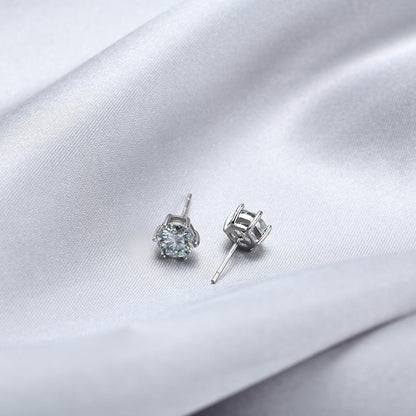 925 Sterling Silver Round Stud Earrings - 0.5ct & 1ct Diamond Simulant Options, Minimalist Everyday Jewelry for Women