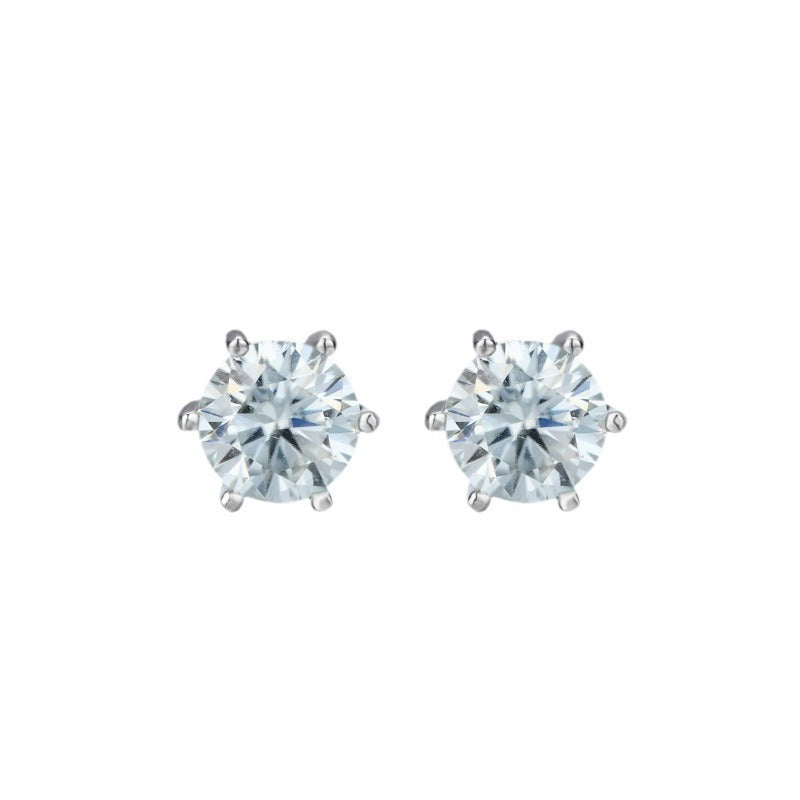 925 Sterling Silver Round Stud Earrings - 0.5ct & 1ct Diamond Simulant Options, Minimalist Everyday Jewelry for Women
