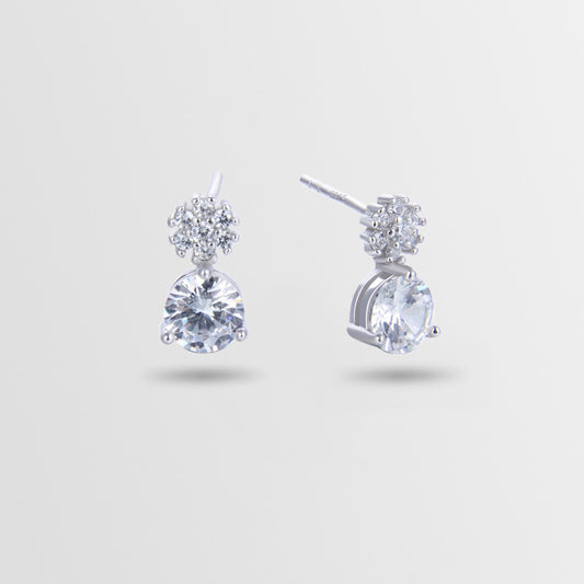 925 Sterling Silver Round Stud Earrings - Korean Style Diamond Accent Geometric Earrings with Plastic Stoppers