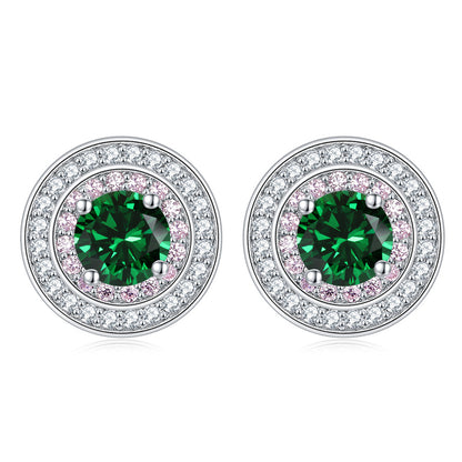 925 Sterling Silver Round Zircon Stud Earrings – Elegant Birthstone Collection
