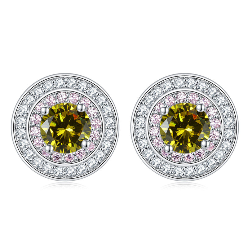 925 Sterling Silver Round Zircon Stud Earrings – Elegant Birthstone Collection