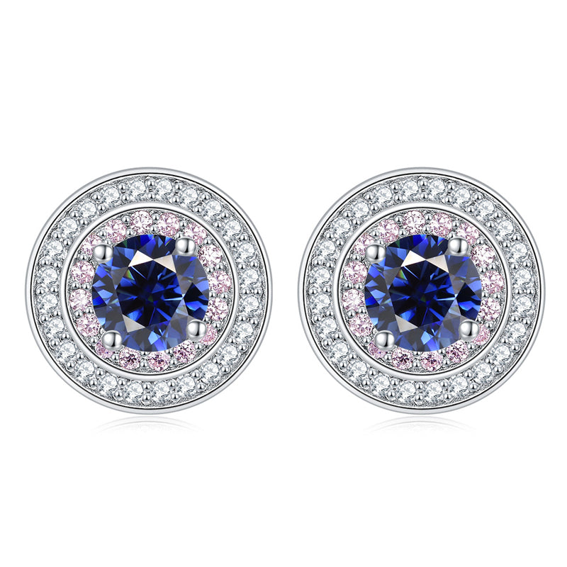 925 Sterling Silver Round Zircon Stud Earrings – Elegant Birthstone Collection