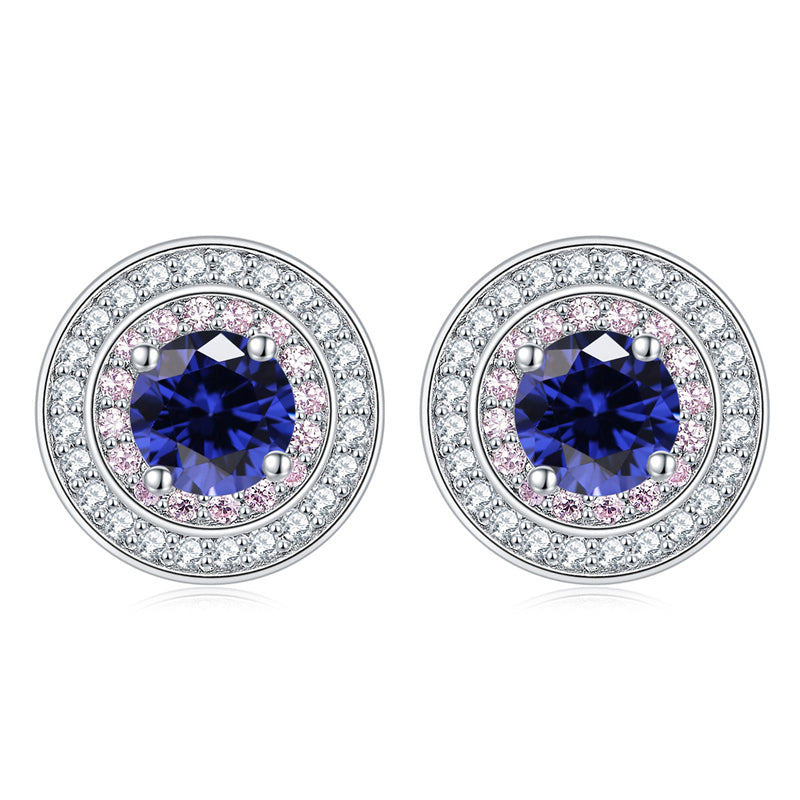 925 Sterling Silver Round Zircon Stud Earrings – Elegant Birthstone Collection