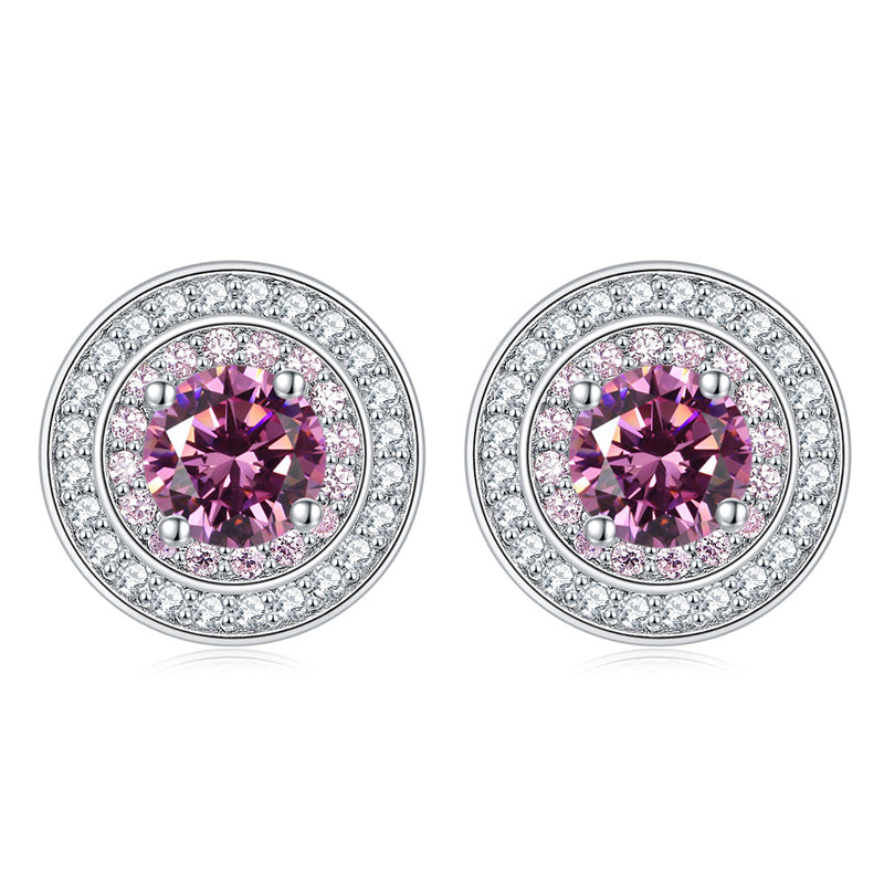 925 Sterling Silver Round Zircon Stud Earrings – Elegant Birthstone Collection