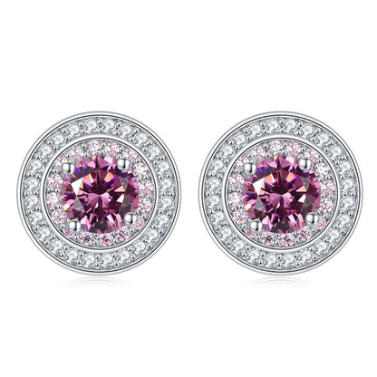 925 Sterling Silver Round Zircon Stud Earrings – Elegant Birthstone Collection