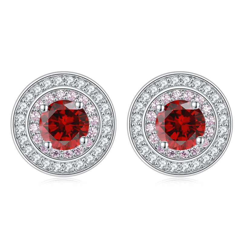 925 Sterling Silver Round Zircon Stud Earrings – Elegant Birthstone Collection