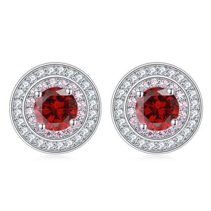 925 Sterling Silver Round Zircon Stud Earrings – Elegant Birthstone Collection