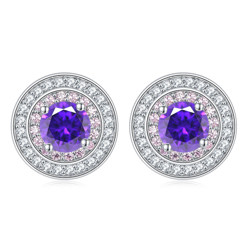 925 Sterling Silver Round Zircon Stud Earrings – Elegant Birthstone Collection
