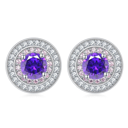 925 Sterling Silver Round Zircon Stud Earrings – Elegant Birthstone Collection
