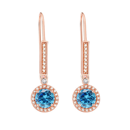 925 Sterling Silver Round Zircon Stud Earrings – Elegant Birthstone Collection in White & Rose Gold