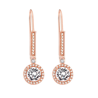 925 Sterling Silver Round Zircon Stud Earrings – Elegant Birthstone Collection in White & Rose Gold