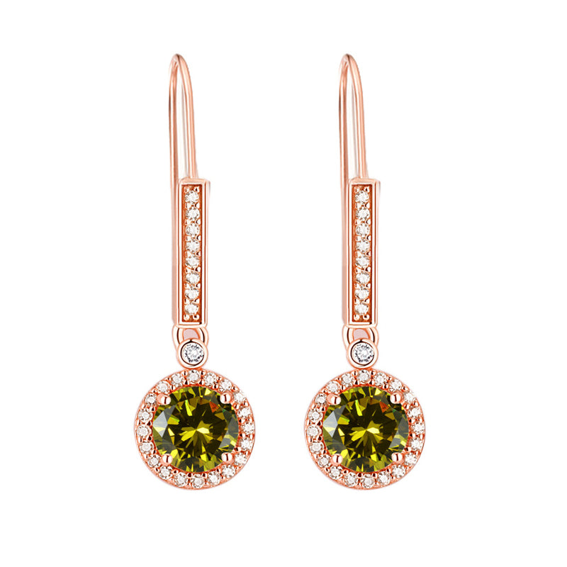 925 Sterling Silver Round Zircon Stud Earrings – Elegant Birthstone Collection in White & Rose Gold