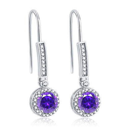 925 Sterling Silver Round Zircon Stud Earrings – Elegant Birthstone Collection in White & Rose Gold
