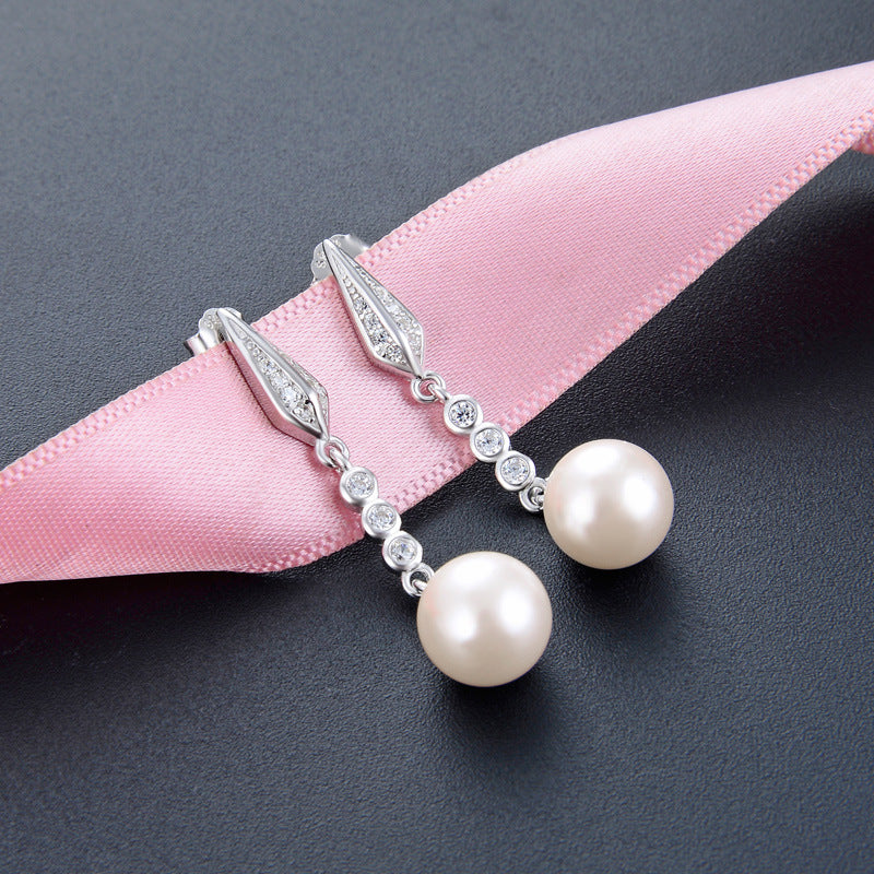 925 Sterling Silver Shell Pearl Drop Earrings-White & Red Geometric Korean Style Dangle Earrings for Women