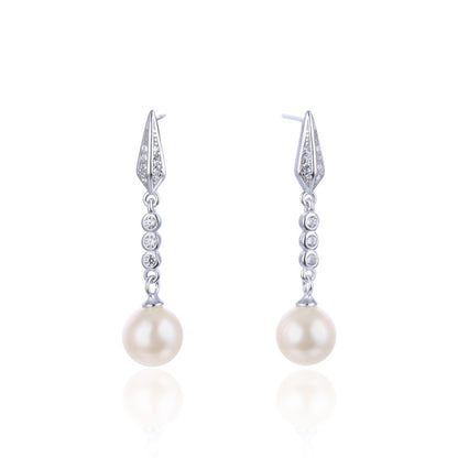 925 Sterling Silver Shell Pearl Drop Earrings-White & Red Geometric Korean Style Dangle Earrings for Women