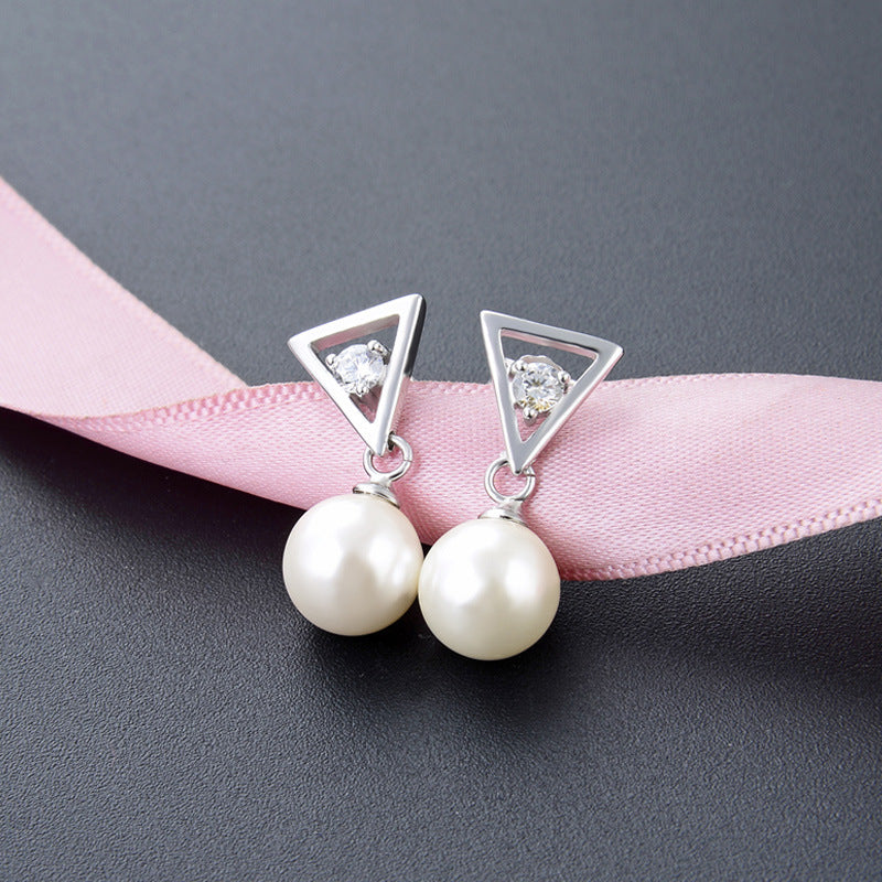 925 Sterling Silver Simulated Pearl Drop Earrings - Korean Style Shell Pearl Dangle Earrings with Plastic Backs