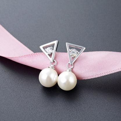 925 Sterling Silver Simulated Pearl Drop Earrings - Korean Style Shell Pearl Dangle Earrings with Plastic Backs