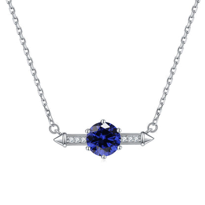925 Sterling Silver Six-Prong Birthstone Necklace - Contemporary Geometric Pendant