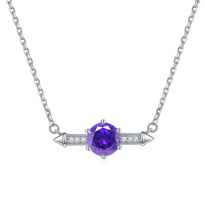 925 Sterling Silver Six-Prong Birthstone Necklace - Contemporary Geometric Pendant