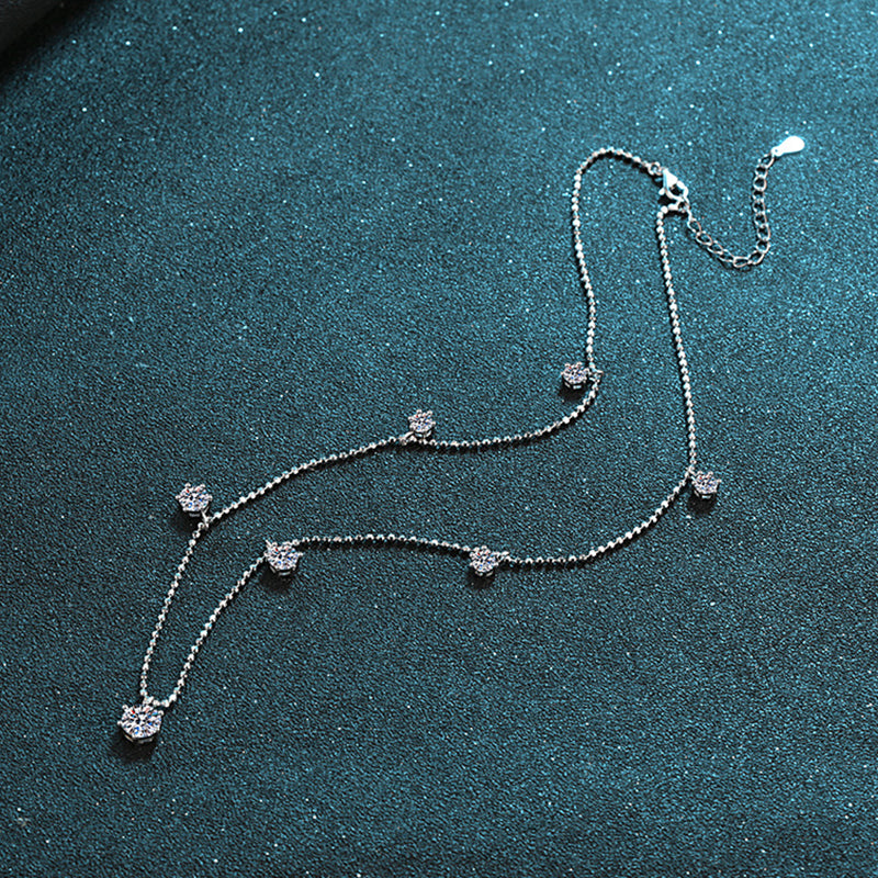 925 Sterling Silver Six-Prong Pendant Necklace - 3.2CT Moissanite Starry Sky Chain