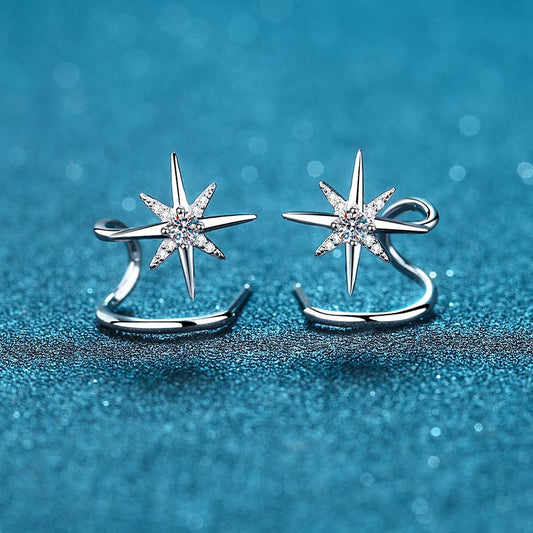 925 Sterling Silver Snowflake Hexagram Stud Earrings - 0.28ct Micro-Pave Moissanite