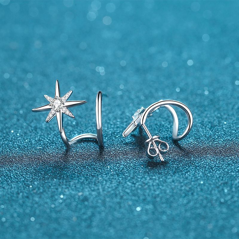 925 Sterling Silver Snowflake Hexagram Stud Earrings - 0.28ct Micro-Pave Moissanite