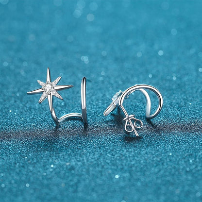 925 Sterling Silver Snowflake Hexagram Stud Earrings - 0.28ct Micro-Pave Moissanite