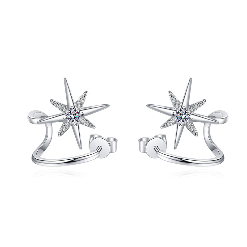 925 Sterling Silver Snowflake Hexagram Stud Earrings - 0.28ct Micro-Pave Moissanite