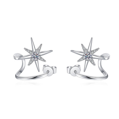 925 Sterling Silver Snowflake Hexagram Stud Earrings - 0.28ct Micro-Pave Moissanite