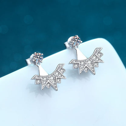 925 Sterling Silver Snowflake Moissanite Drop Earrings - 0.89CT with Lion Dance Motifs