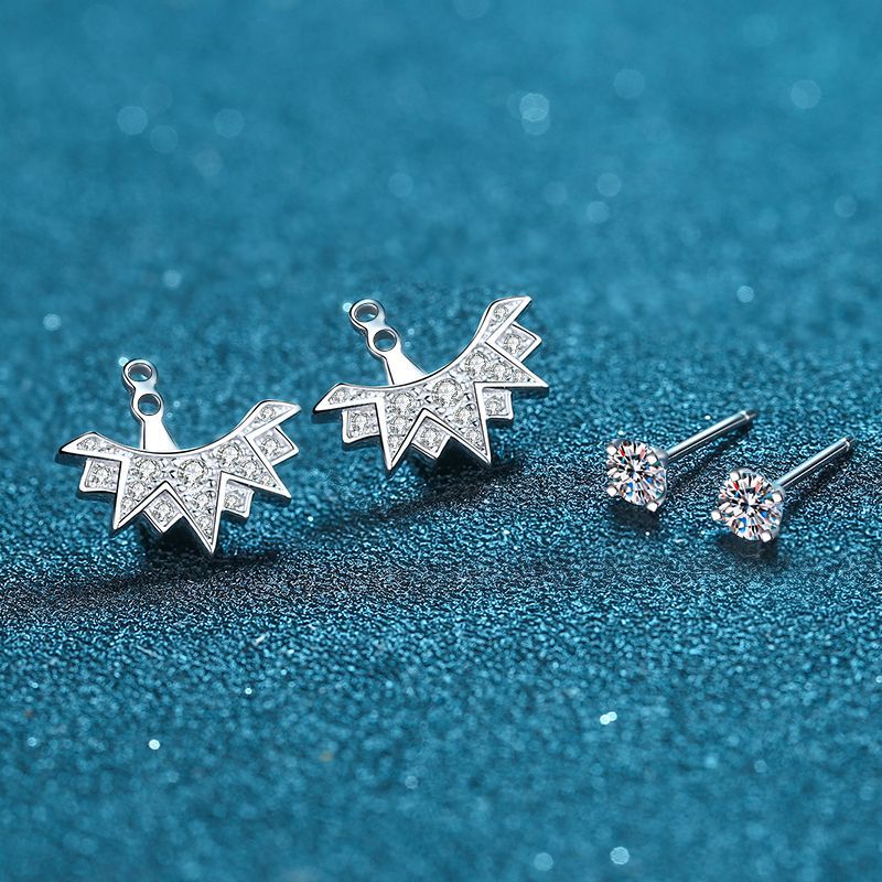 925 Sterling Silver Snowflake Moissanite Drop Earrings - 0.89CT with Lion Dance Motifs