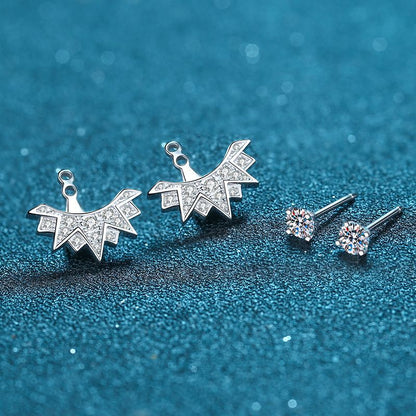 925 Sterling Silver Snowflake Moissanite Drop Earrings - 0.89CT with Lion Dance Motifs