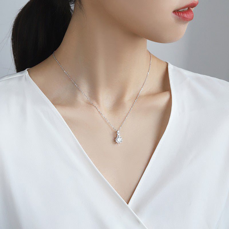 925 Sterling Silver Snowflake Pendant Necklace with 1ct Moissanite & Double Cross Chain - Rhodium Plated Women's Office Jewelry