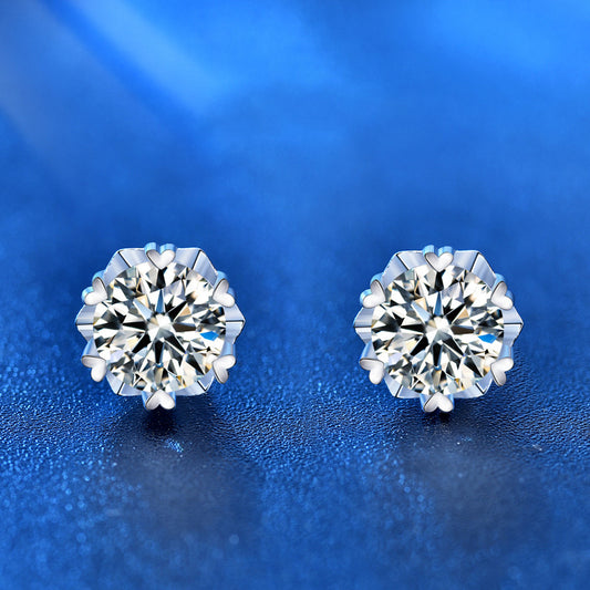 925 Sterling Silver Snowflake Star Stud Earrings with 0.5ct or 1ct White Moissanite Rhodium Plated Minimalist Elegant for Women