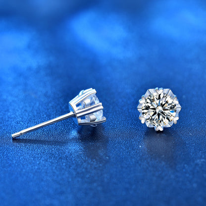 925 Sterling Silver Snowflake Star Stud Earrings with 0.5ct or 1ct White Moissanite Rhodium Plated Minimalist Elegant for Women