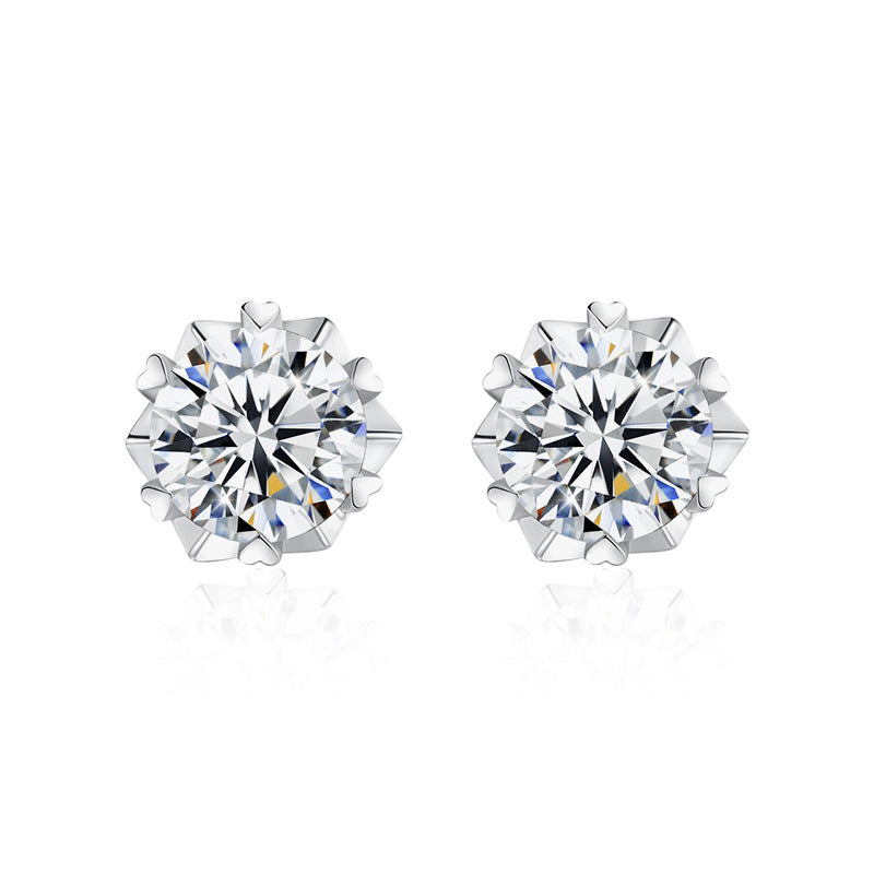 925 Sterling Silver Snowflake Star Stud Earrings with 0.5ct or 1ct White Moissanite Rhodium Plated Minimalist Elegant for Women