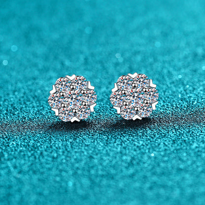 925 Sterling Silver Snowflake Stud Earrings - 0.48ct/1.6ct Moissanite Grape-Inspired Everyday Jewelry